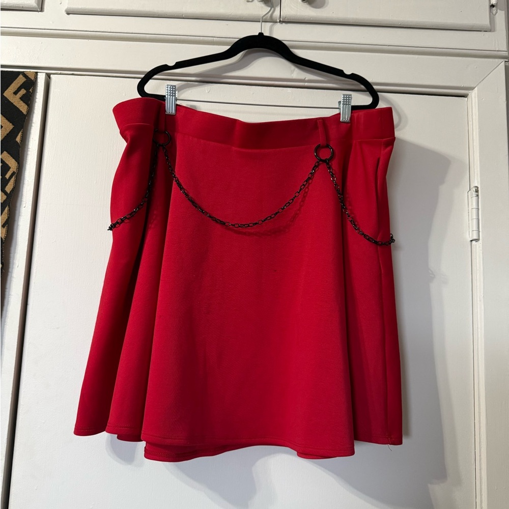 Red Scuba Skirt with Black Chain